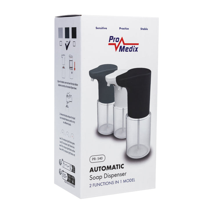 Promedix dispenser automat, recipient dispenser pentru săpunuri lichide, lichide dezinfectante, 300ml, 4xAA, gri, PR-540 GR