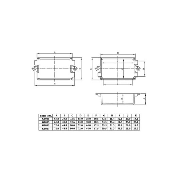 Carcasă cu găuri de ventilație negru 65x38x25mm