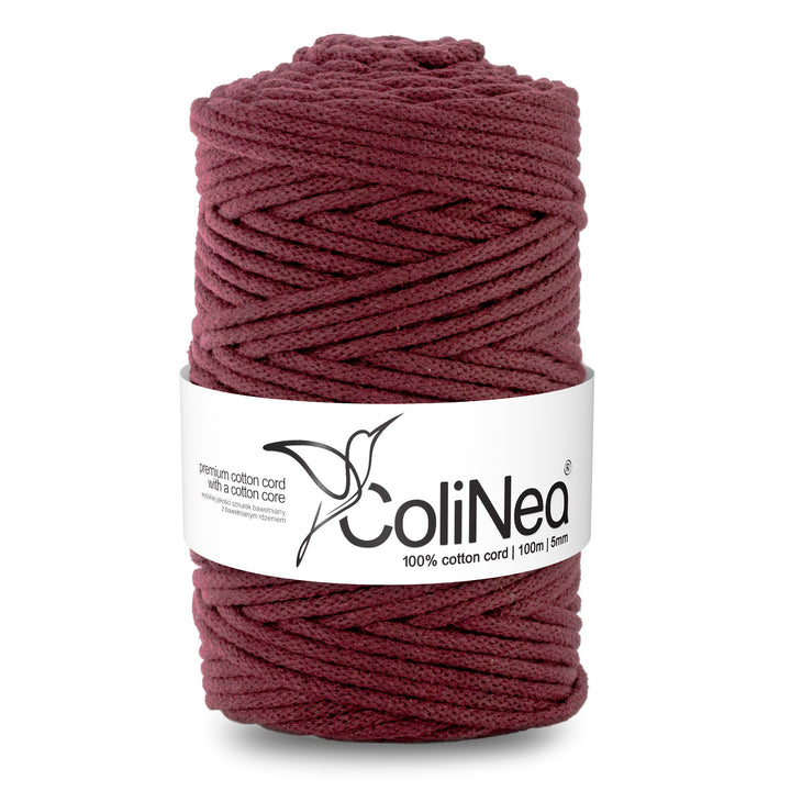 ColiNea, cordon de bumbac cu miez de bumbac, împletit, 5mm, 100m, burgundy