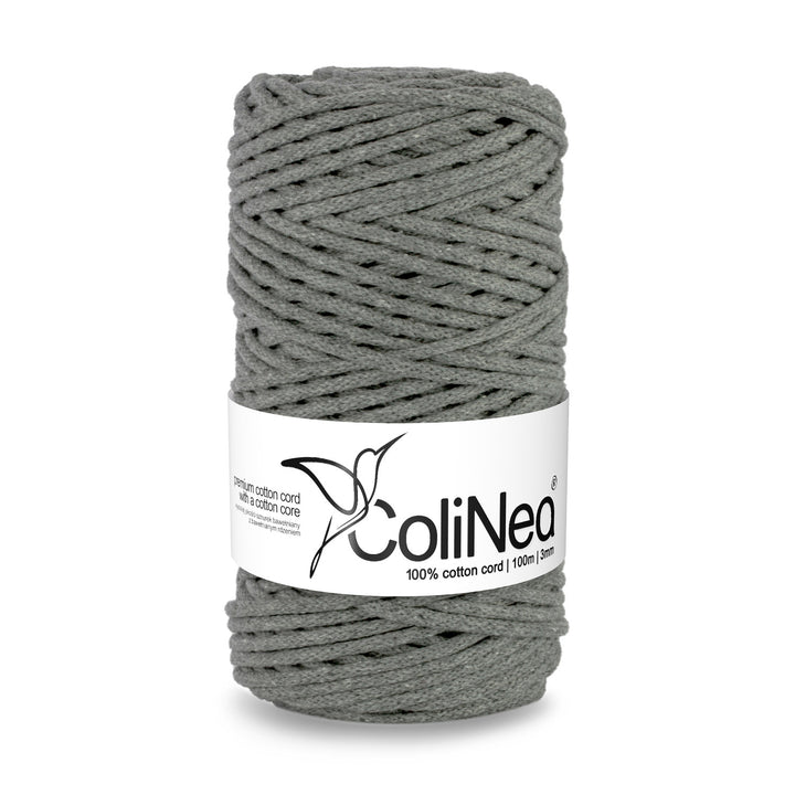 ColiNea, cordon de bumbac cu miez de bumbac, împletit, 3mm, 100m, gri închis