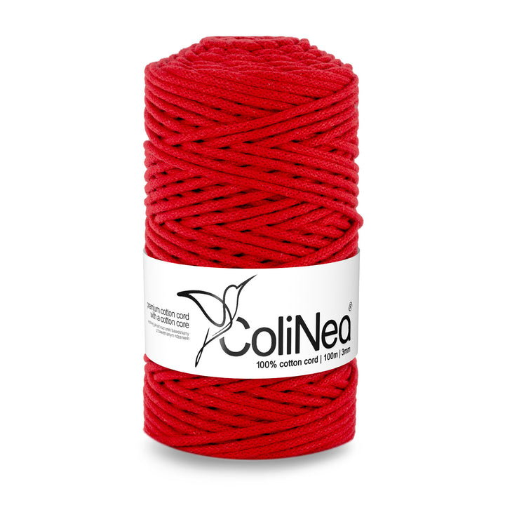 ColiNea, cordon de bumbac cu miez de bumbac, împletit, 3mm, 100m, roșu