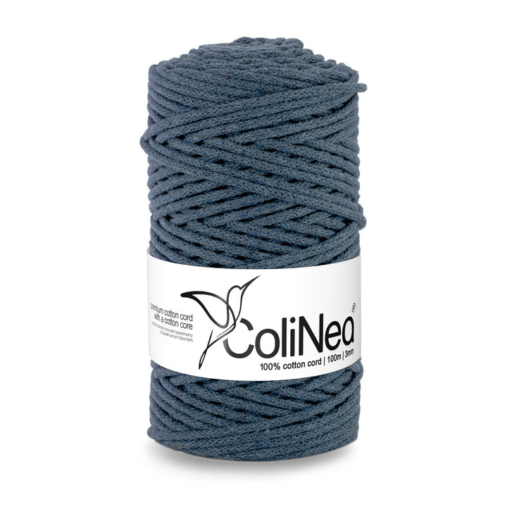 ColiNea, cordon de bumbac cu miez de bumbac, împletit, 3mm, 100m, denim