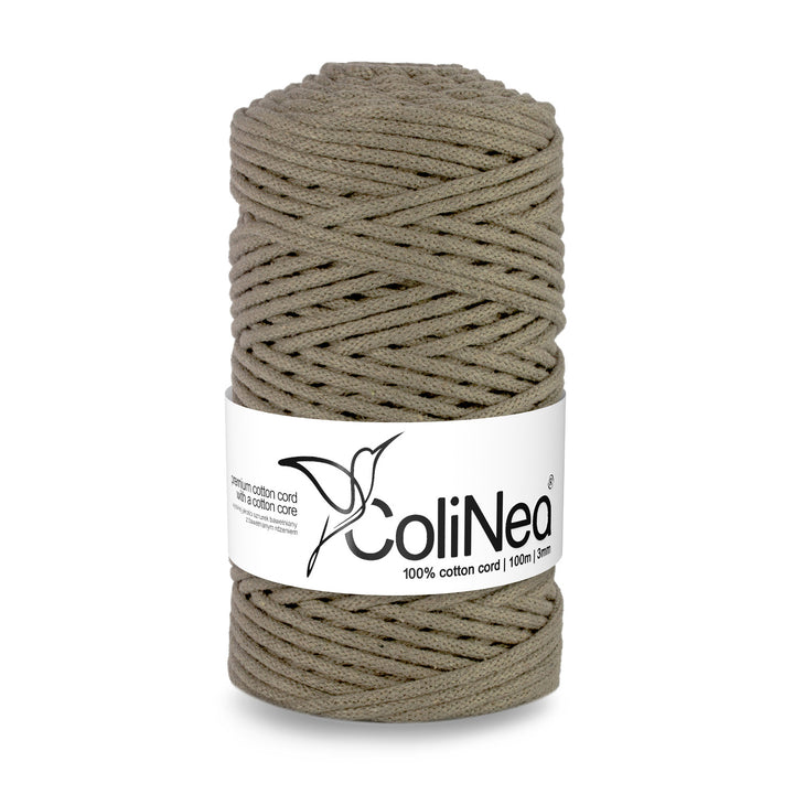 ColiNea, cordon de bumbac cu miez de bumbac, împletit, 3mm, 100m, bej închis
