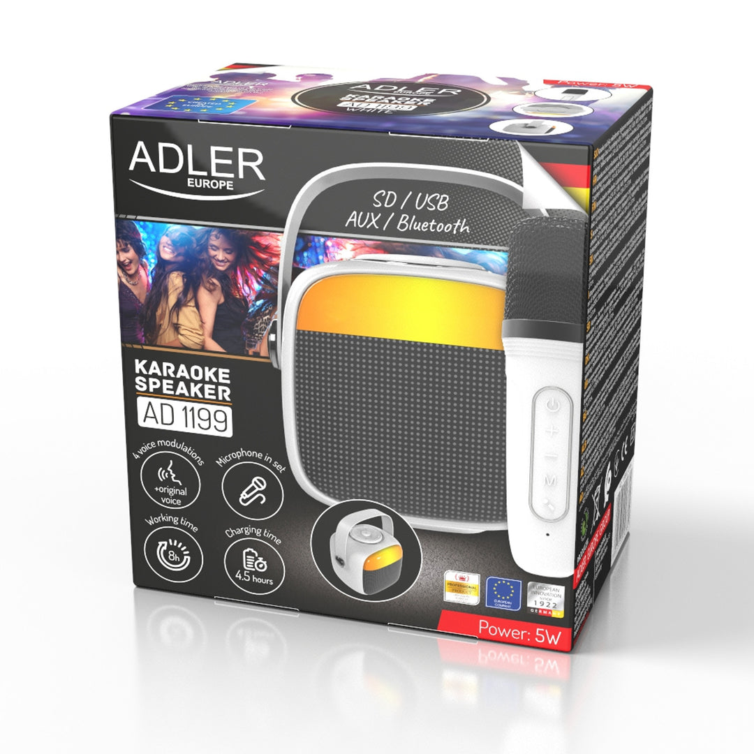 Difuzor fără fir Adler, cu microfon, pentru karaoke, Bluetooth, AD 1199 W