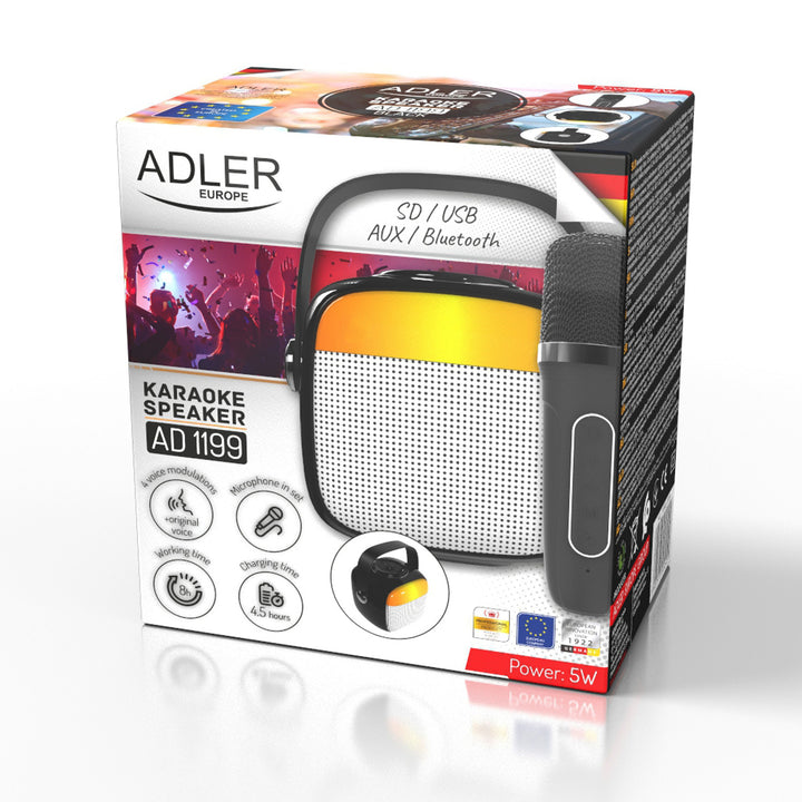 Difuzor fără fir Adler, cu microfon, pentru karaoke, Bluetooth, AD 1199 B