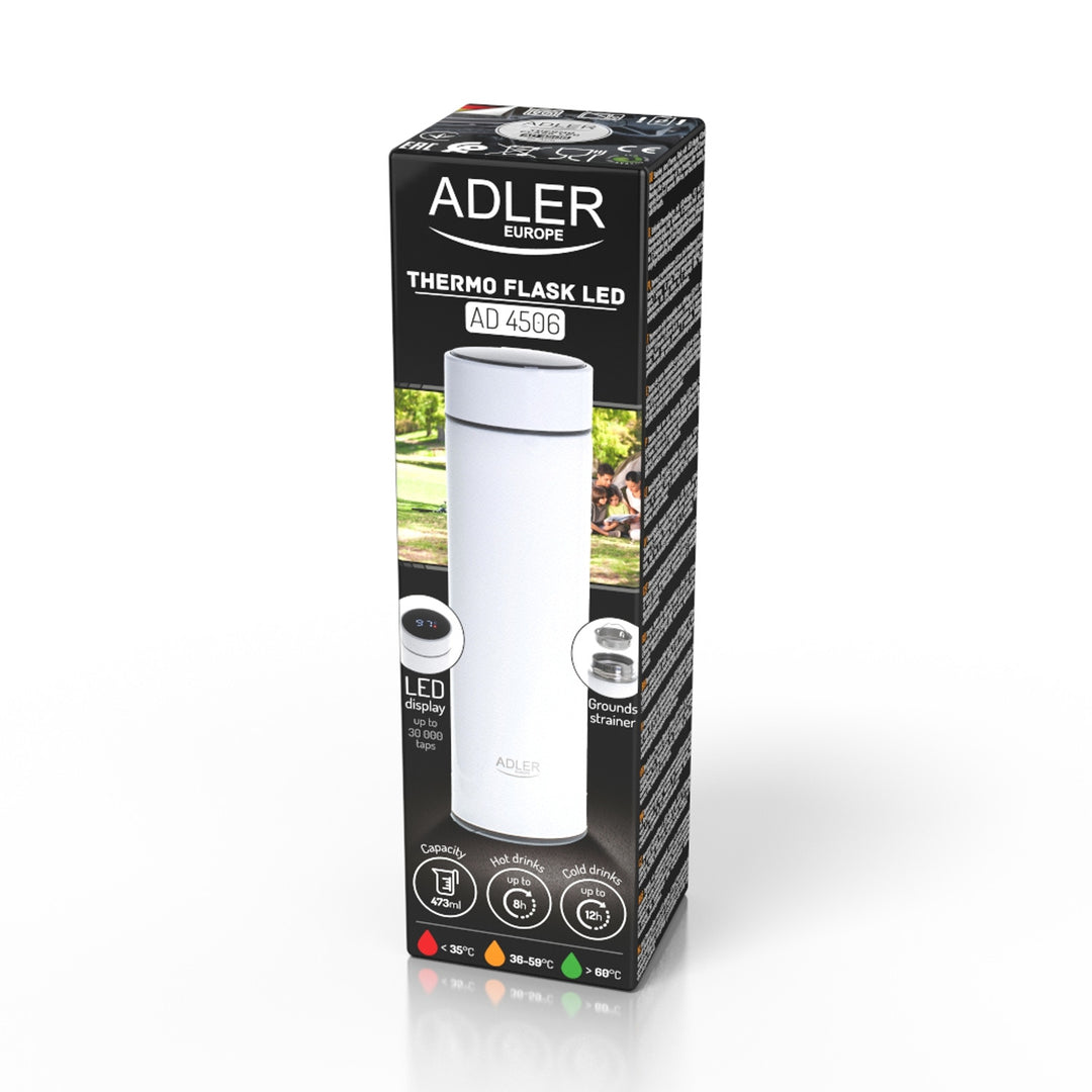 Termos Adler, ecran tactil LED, capacitate 473 ml, alb, AD 4506