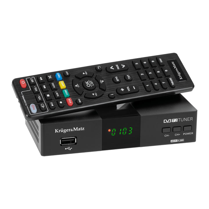 Decodor DVB-T2 KM0550D cu tuner, H.265, HEVC, EPG, PVR și Timeshift – Kruger&Matz
