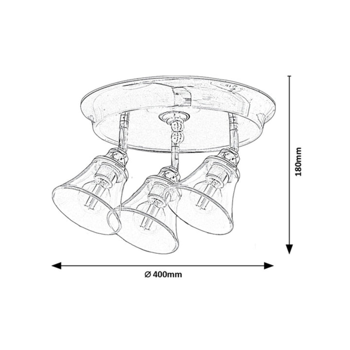 Plafoniera pentru baie Rabaljux Antoine, IP44, 3 socluri E14, max 40W, crom