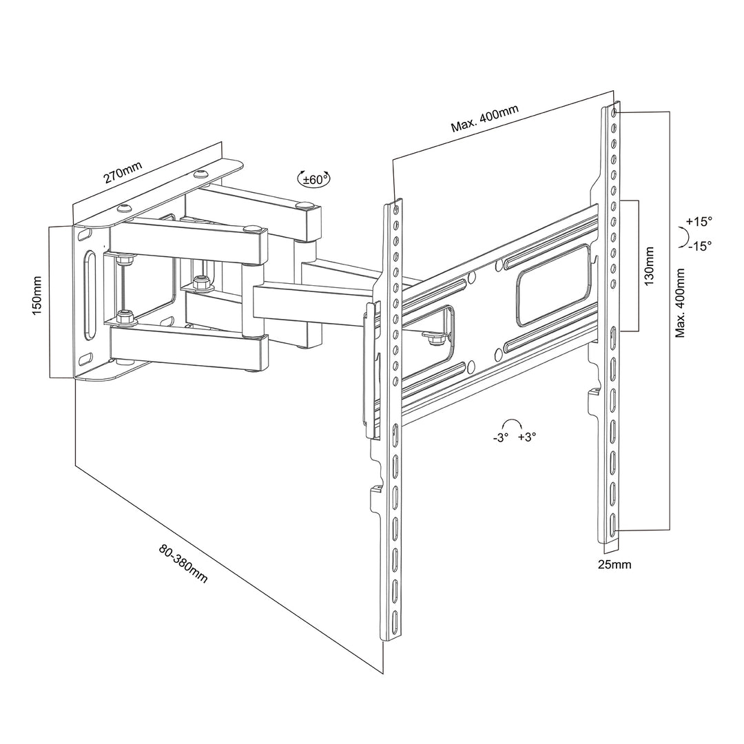 Suport TV Maclean, max VESA 400x400, 32-75", 50kg, reglaj unghi orizontal și vertical, profil 80-380mm, negru, MC-788