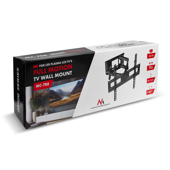 Suport TV Maclean, max VESA 600x400, 32-85", 60 kg, reglaj unghi orizontal și vertical, profil 65-390 mm, negru, MC-789