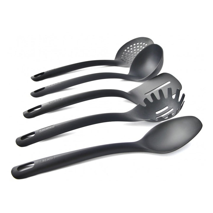 Set de 5 instrumente de bucătărie + recipient de 15 cm negru Practic Handy