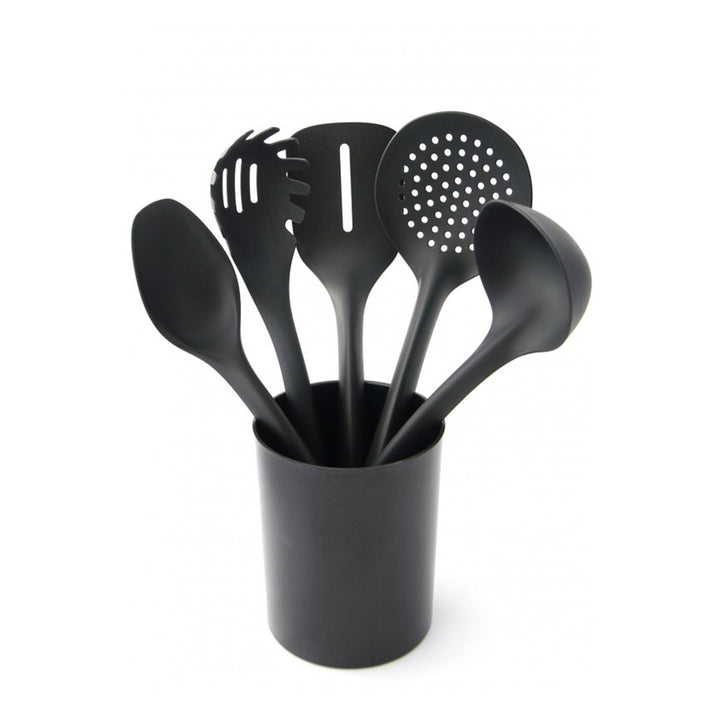 Set de 5 instrumente de bucătărie + recipient de 15 cm negru Practic Handy