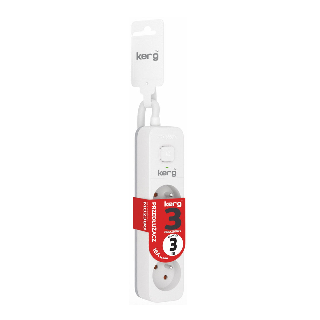 Cablu prelungitor KERG cu comutator 3 prize alb-gri 3m 16A H05VV-F 3x1.5mm2