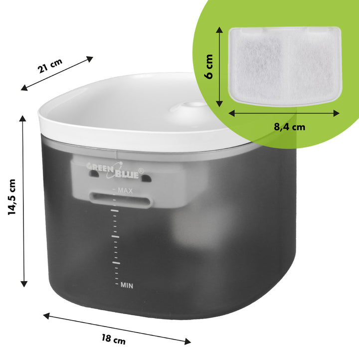 GreenBlue dozator automat de apă / băutură pentru animale, 3L, USB 5V1A, GB392 + 6 filtre de rezervă GB394