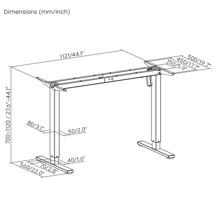 Birou electric cu înălțime reglabilă Ergo Office, înălțime max. 1160mm, max - 80 kg, fără blat, alb, ER-400 W