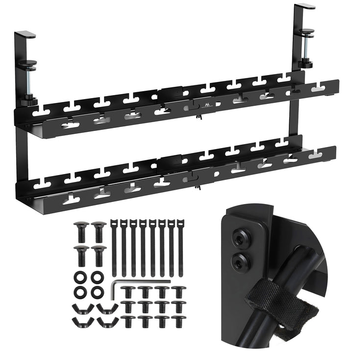 Maclean organizator de cabluri sub birou, încărcare max. 5kg, max. 728mm, 2 nivele, negru, MC-102 B