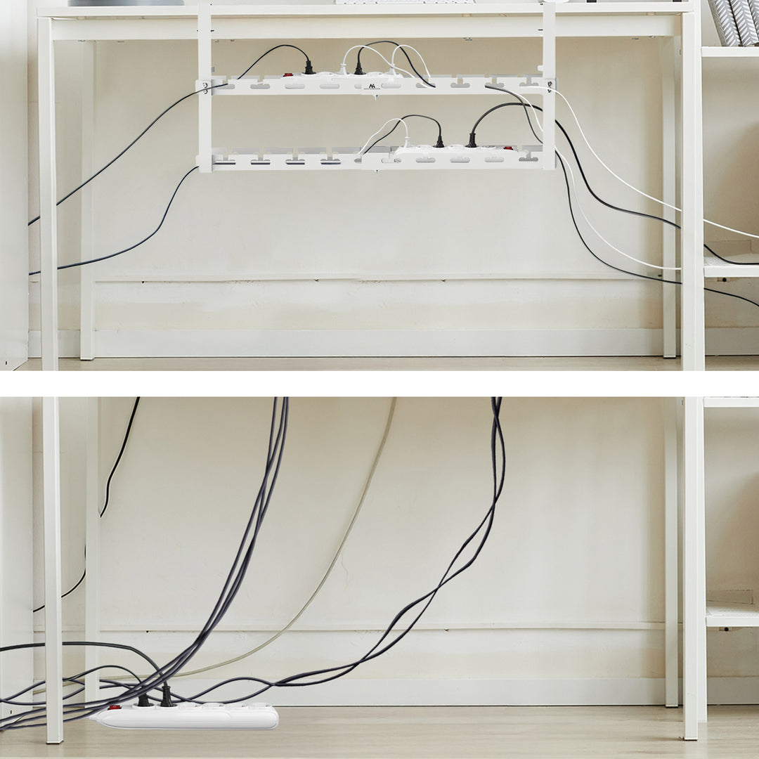 Maclean organizator de cabluri sub birou, încărcare max. 5kg, max. 728mm, 2 nivele, alb, MC-102 W