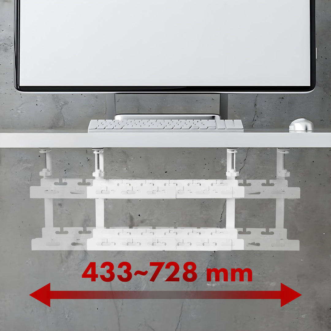 Maclean organizator de cabluri sub birou, încărcare max. 5kg, max. 728mm, 2 nivele, alb, MC-102 W