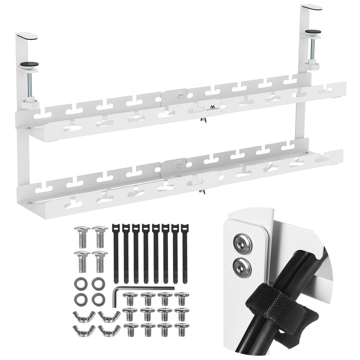 Maclean organizator de cabluri sub birou, încărcare max. 5kg, max. 728mm, 2 nivele, alb, MC-102 W