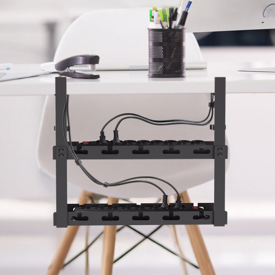 Maclean organizator de cabluri sub birou, sarcina max. 5kg, 2 nivele, negru, MC-104 B
