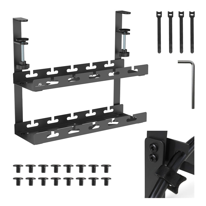 Maclean organizator de cabluri sub birou, sarcina max. 5kg, 2 nivele, negru, MC-104 B
