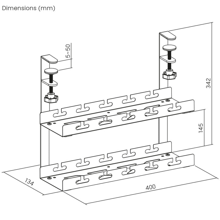 Maclean organizator de cabluri sub birou, sarcină max. 5 kg, 2 niveluri, alb, MC-104 W