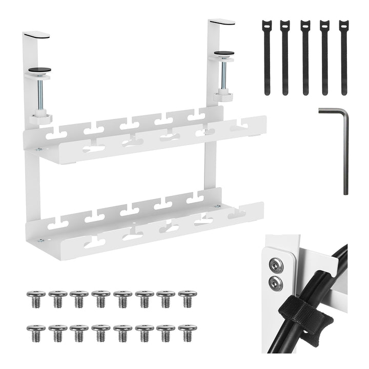 Maclean organizator de cabluri sub birou, sarcină max. 5 kg, 2 niveluri, alb, MC-104 W