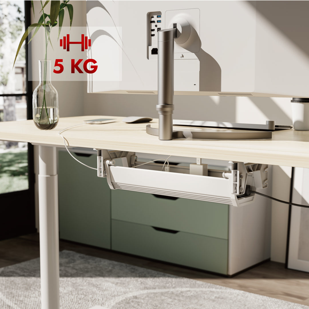 Maclean organizator de cabluri/extensiuni sub birou, încărcare max. 5 kg, alb, MC-106 W