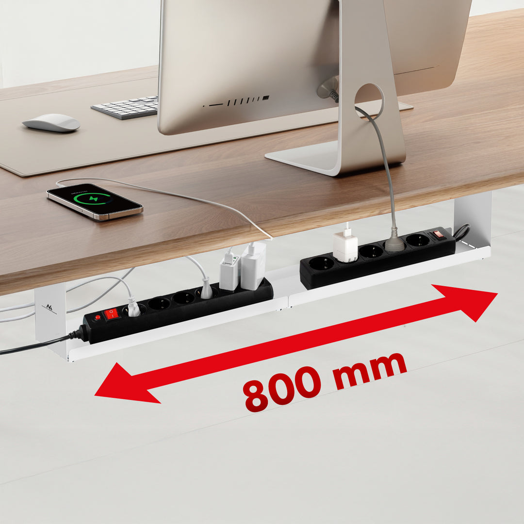 Maclean organizator compact de cabluri sub birou, sarcină max. 5 kg, alb, MC-107 W