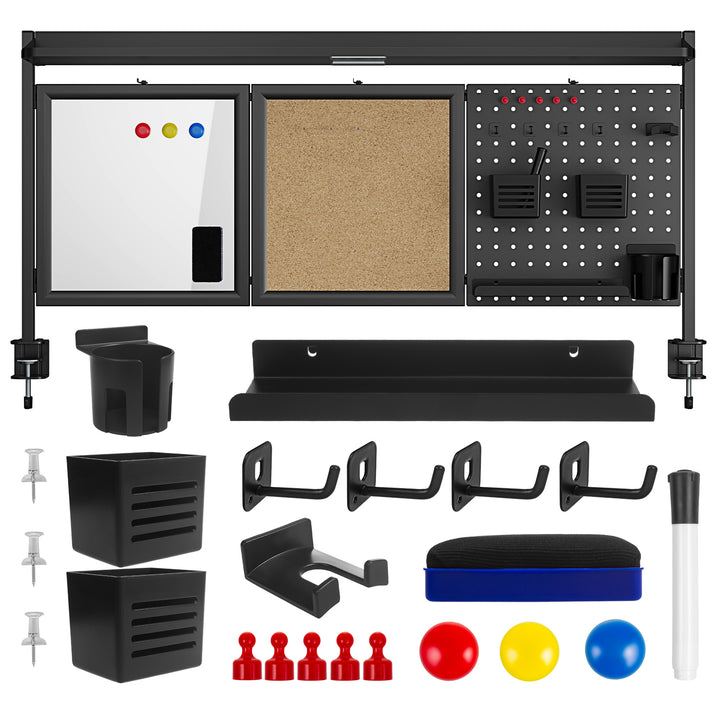 Separator de birou / organizator Ergo Office, sarcină max. 10kg, alb și tablă de plută, lățime 1250mm, negru,ER-300 B