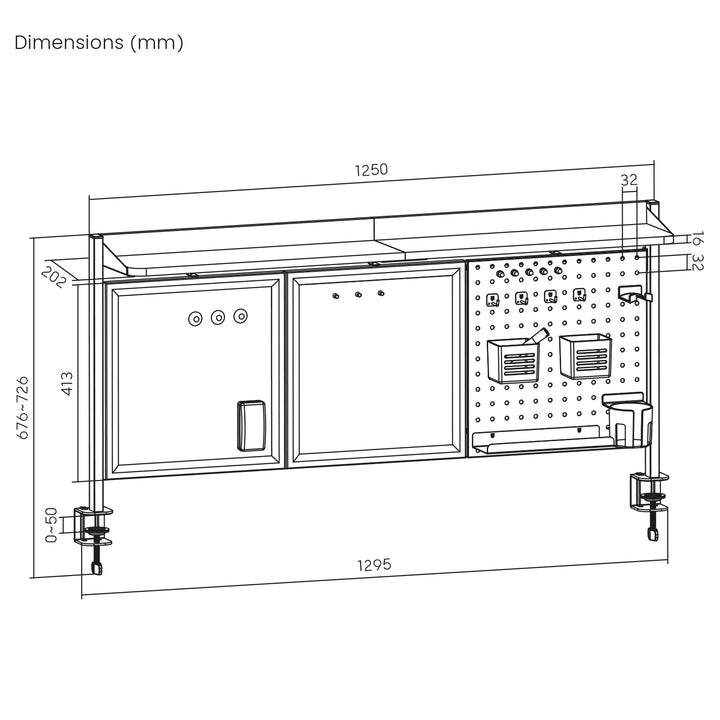 Separator de birou / organizator Ergo Office, sarcină max. 10kg, alb și tablă de plută, lățime 1250mm, negru,ER-300 B