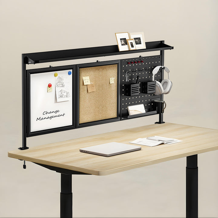Separator de birou / organizator Ergo Office, sarcină max. 10kg, alb și tablă de plută, lățime 1250mm, negru,ER-300 B