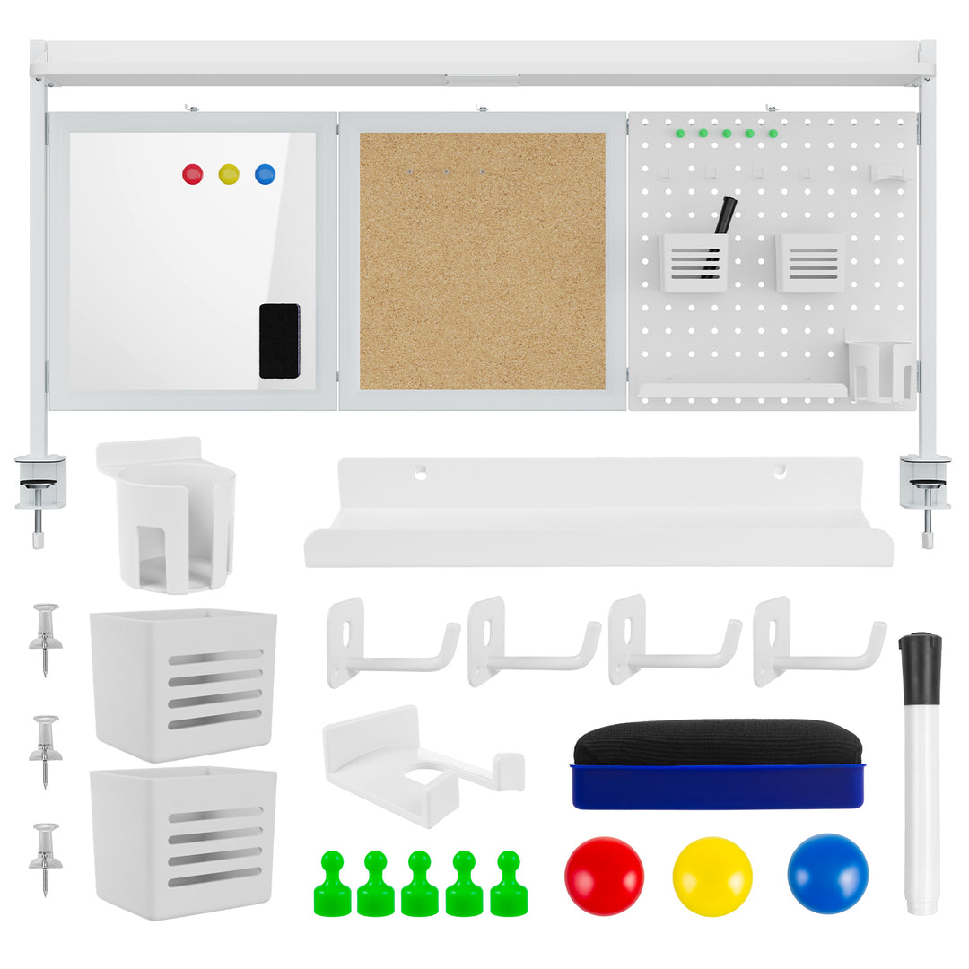 Separator de birou / organizator Ergo Office, sarcină max. 10kg, alb și tablă de plută, lățime 1250mm, alb, ER-300 W