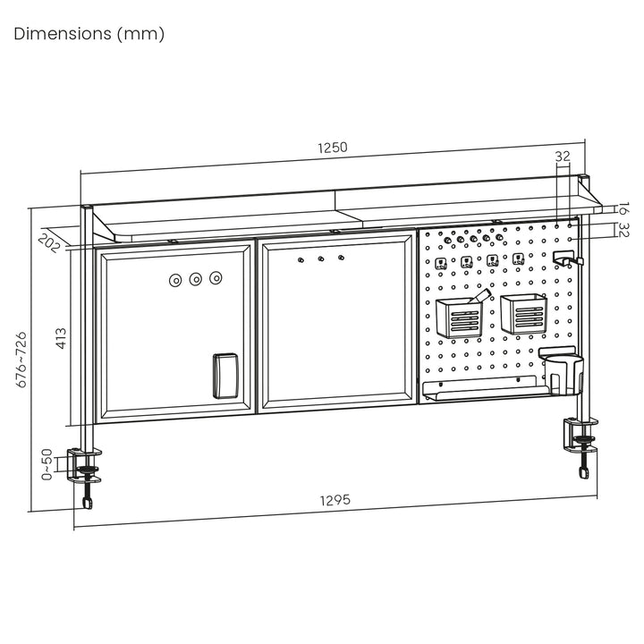 Separator de birou / organizator Ergo Office, sarcină max. 10kg, alb și tablă de plută, lățime 1250mm, alb, ER-300 W