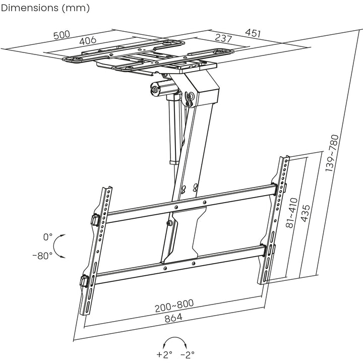 Suport electric pentru TV Maclean, plafon, suport Tuya, max. VESA 800x400, pentru TV 43-86", max. 45kg, MC-110 T