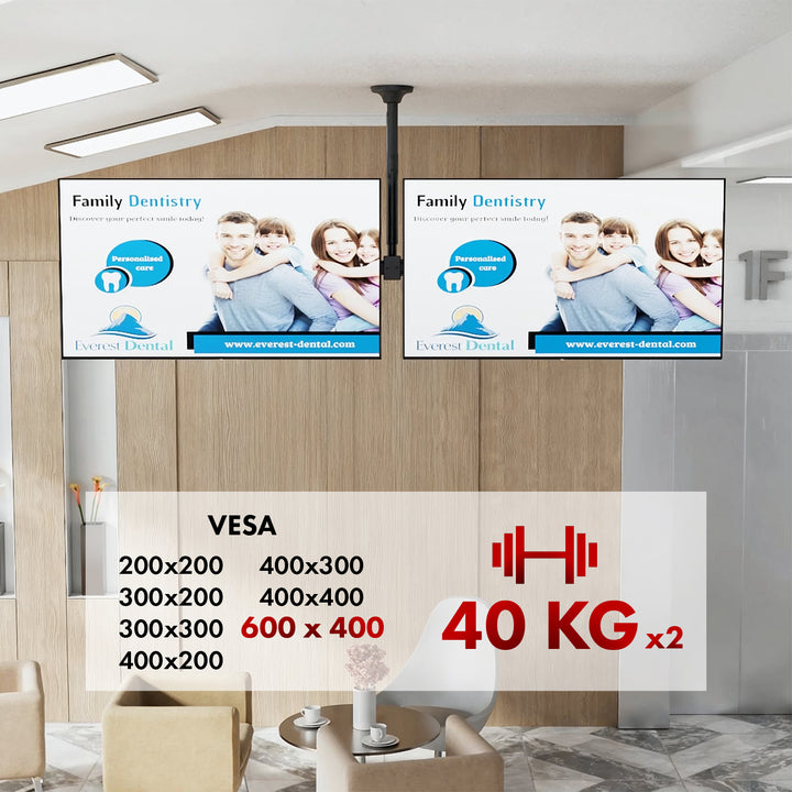 Suport plafon Maclean pentru două televizoare, sarcină max. 2x40kg, 34-60", VESA max 600x400, MC-111 B