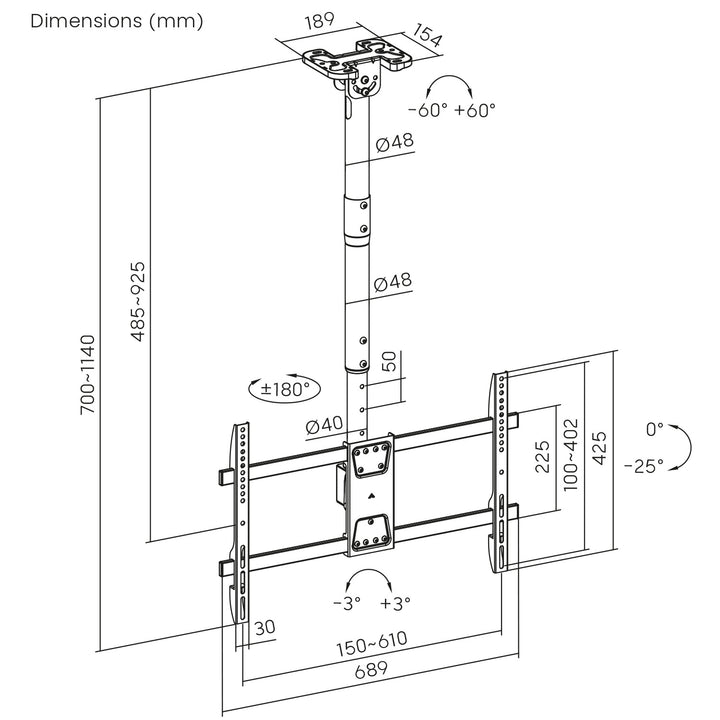 Suport de plafon pentru Maclean TV, sarcina max. 60kg, 43-86", max VESA 600x400, MC-112 B