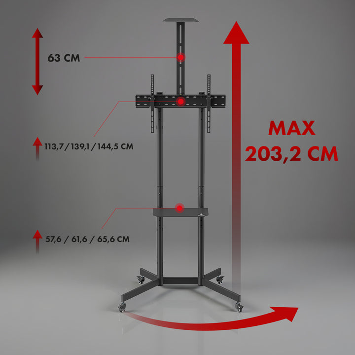 Maclean TV stand / cărucior, raft cameră, pe roți, 37-70", încărcare max. 45kg/5kg raft, max. VESA 600x400, MC-113 B