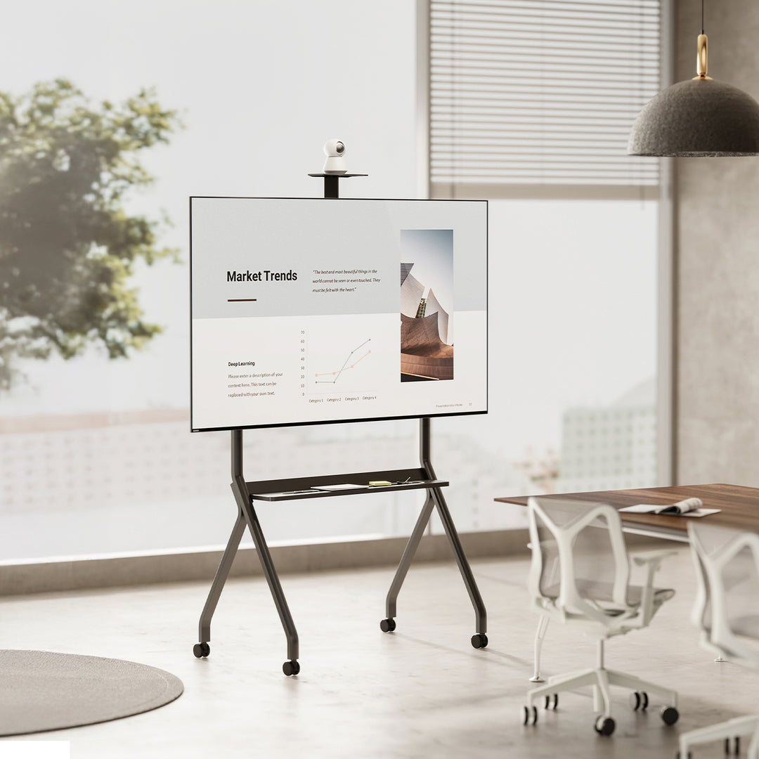Maclean TV stand / cărucior, raft cameră, pe roți, 55-100", încărcare max. 120kg/10kg raft, max. VESA 900x600, negru, MC-114 B