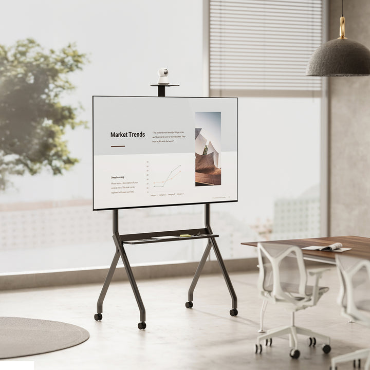 Maclean TV stand / cărucior, raft cameră, pe roți, 55-100", încărcare max. 120kg/10kg raft, max. VESA 900x600, negru, MC-114 B