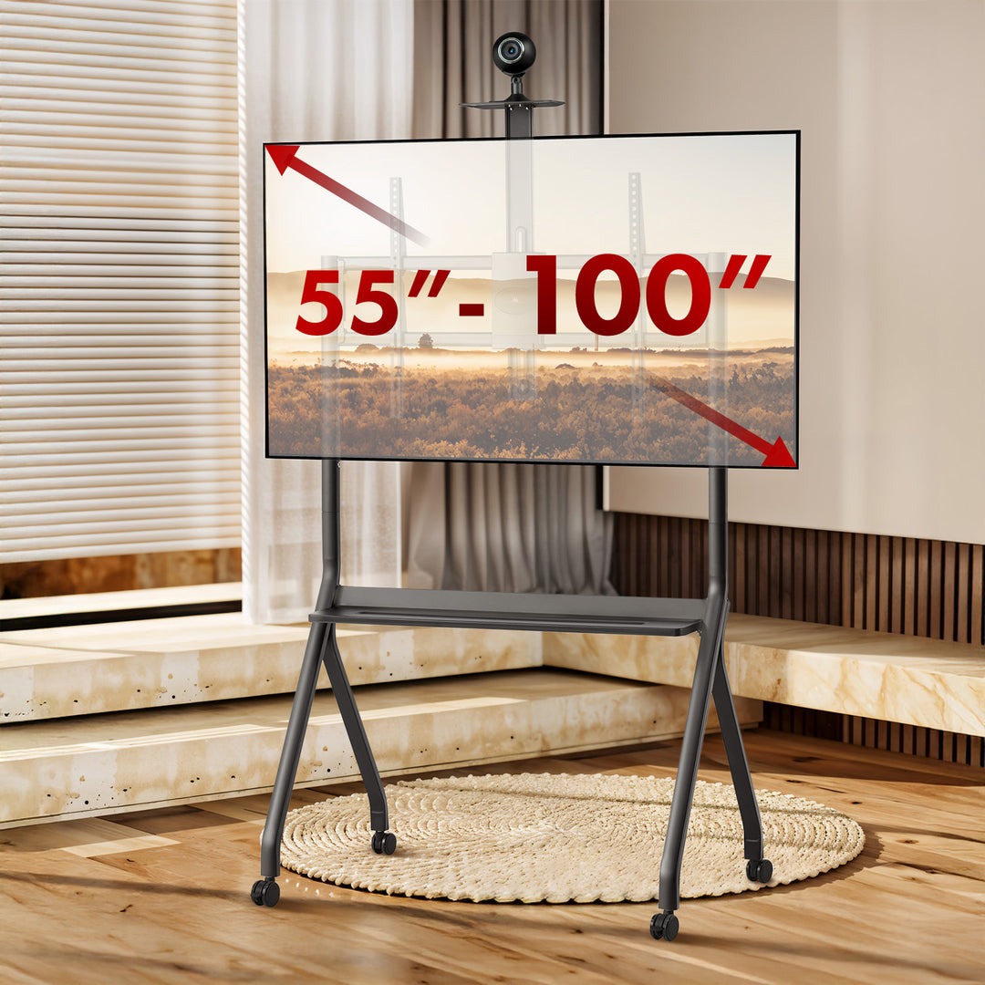 Maclean TV stand / cărucior, raft cameră, pe roți, 55-100", încărcare max. 120kg/10kg raft, max. VESA 900x600, negru, MC-114 B