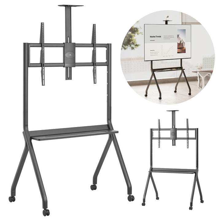 Maclean TV stand / cărucior, raft cameră, pe roți, 55-100", încărcare max. 120kg/10kg raft, max. VESA 900x600, negru, MC-114 B
