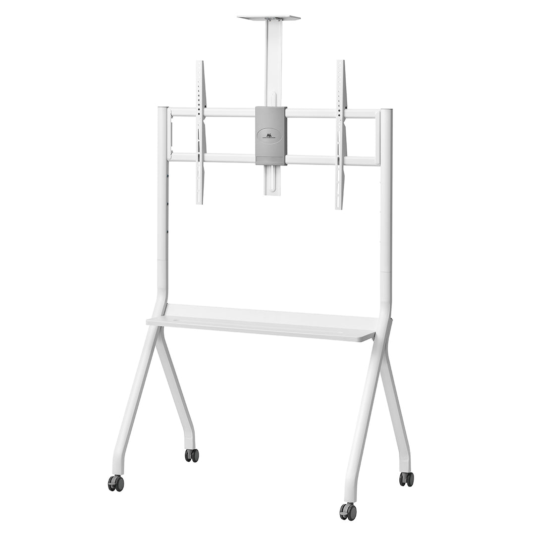 Maclean TV stand / cărucior, raft cameră, pe roți, 55-100", încărcare max. 120kg/10kg raft, max. VESA 900x600, alb, MC-114 W