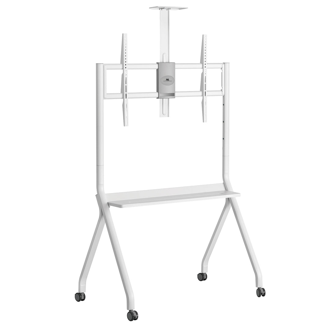 Maclean TV stand / cărucior, raft cameră, pe roți, 55-100", încărcare max. 120kg/10kg raft, max. VESA 900x600, alb, MC-114 W