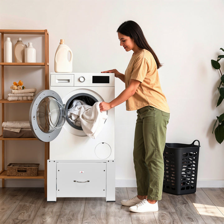 Baza pentru masina de spalat / uscator cu sertar Maclean, sarcina max. 150kg, alb, MC-117 W