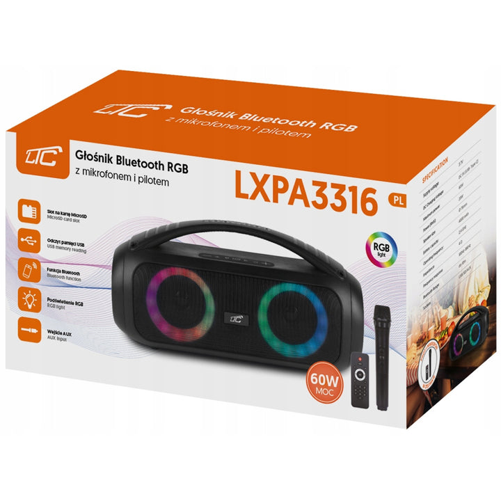 Boxa portabila LTC LXPA3316, Bluetooth, cu microfon si telecomanda, 60W, negru