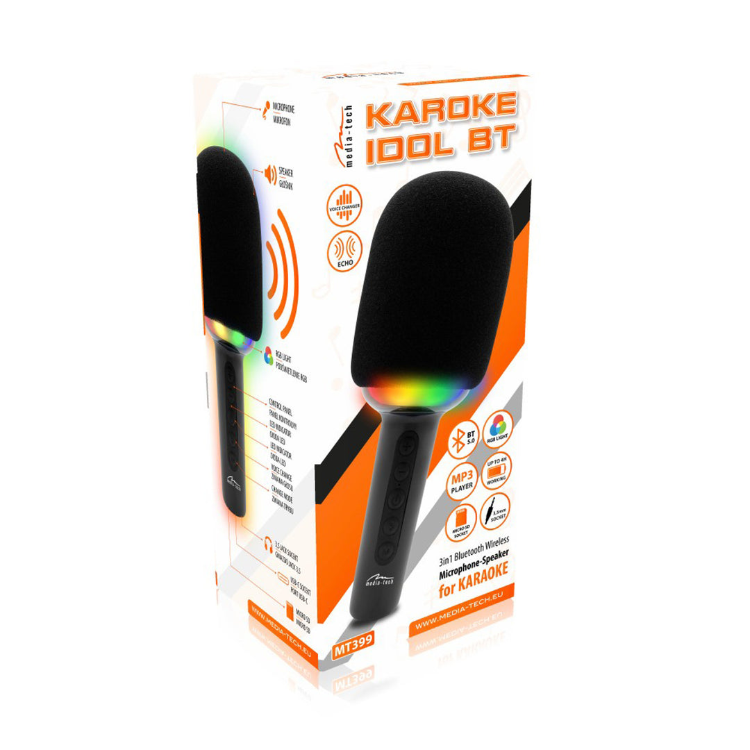 Microfon cu difuzor incorporat Media Tech, Bluetooth 5.0, Karaoke Idol BT MT399, negru