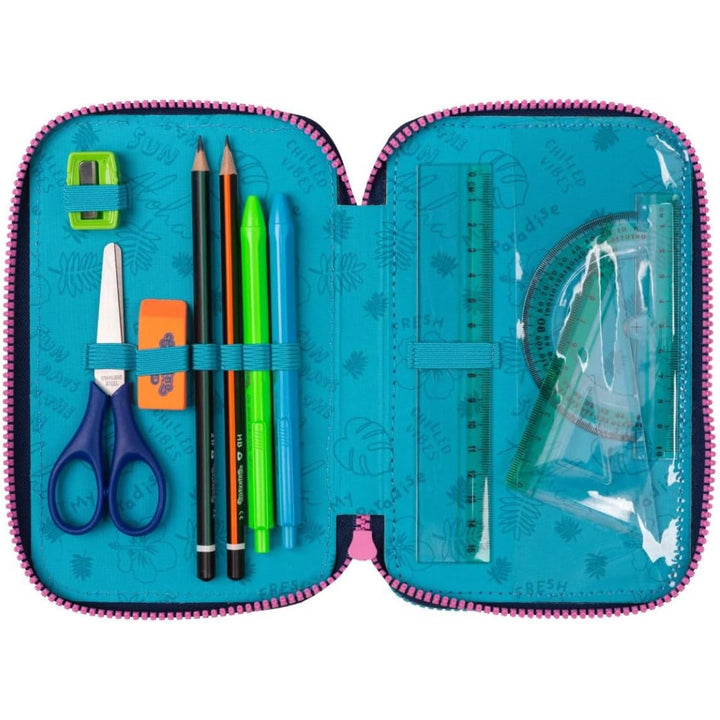 Geantă pentru creioane CoolPack cu trei compartimente și accesorii JUMPER 3 STITCH