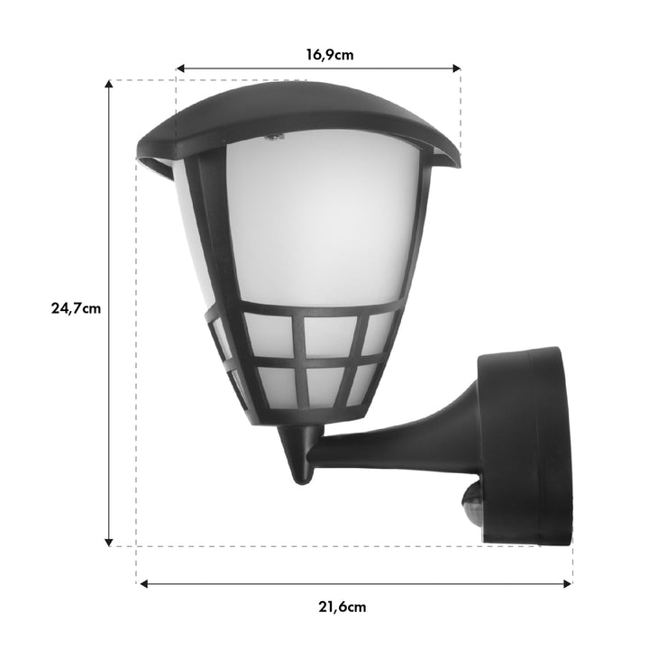 Set aplica de perete exterioara cu senzor de miscare Maclean MCE518 B, cu bec LED E27, 6W 230V MCE267, negru