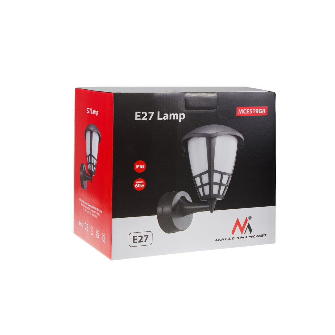 Aplică 1xE27 Maclean, sarcina max. 60W, IP65, culoare gri, MCE519 GR + bec cu filament LED E27, 6W 230V Maclean Energy MCE267 WW alb cald 3000K 720lm retro edison decorativ